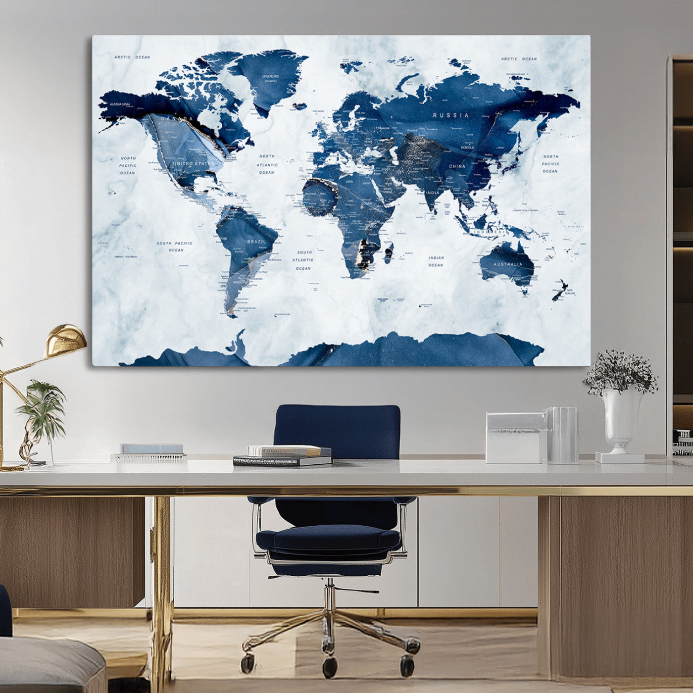 MGV-CV-36X24 - Push Pin World Map Canvas Print – Framed Wall Art for Couples to Track Their Travels – Anniversary