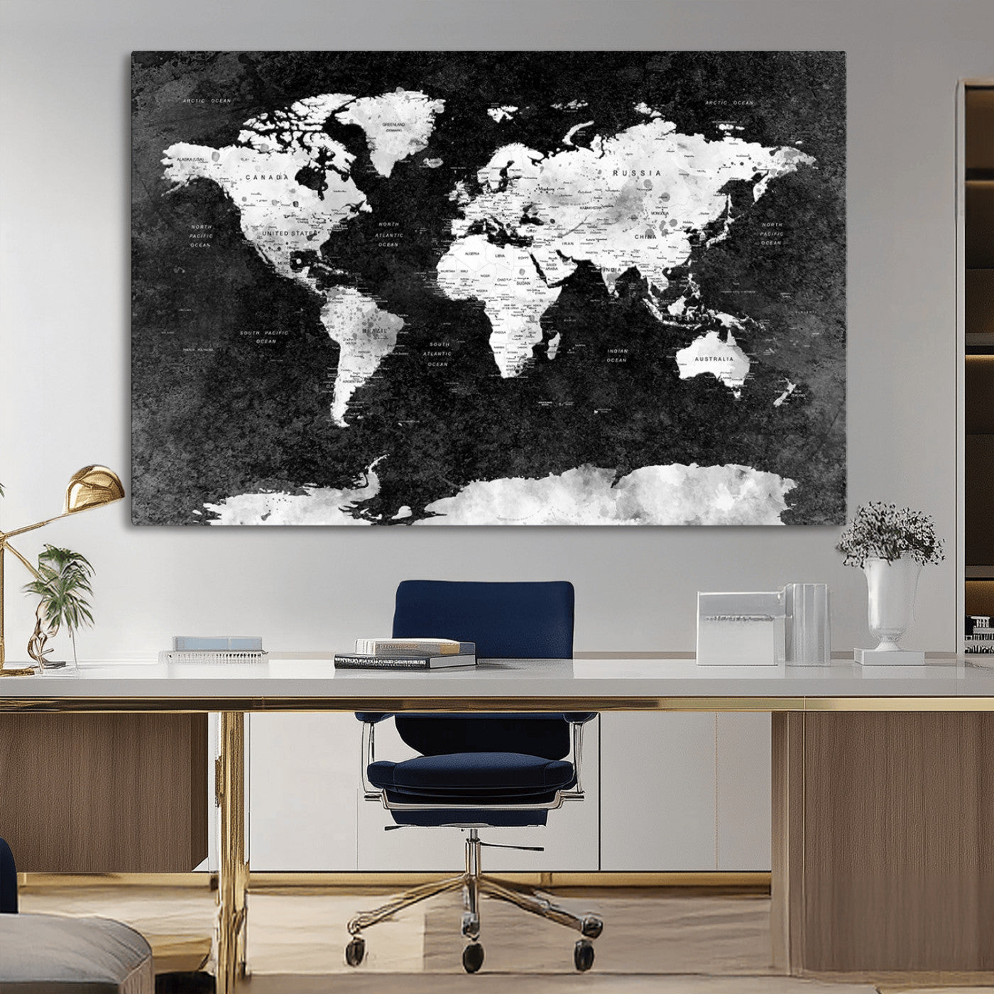 MGV-CV-36X24 - Push Pin World Map Canvas Print – Framed Wall Art for Couples to Track Their Travels – Anniversary