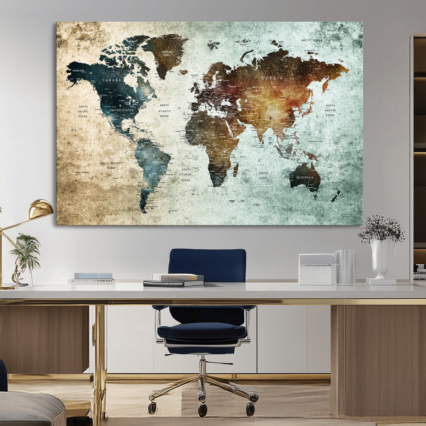 MGV-CV-36X24 - Push Pin World Map Canvas Print – Framed Wall Art for Couples to Track Their Travels – Anniversary
