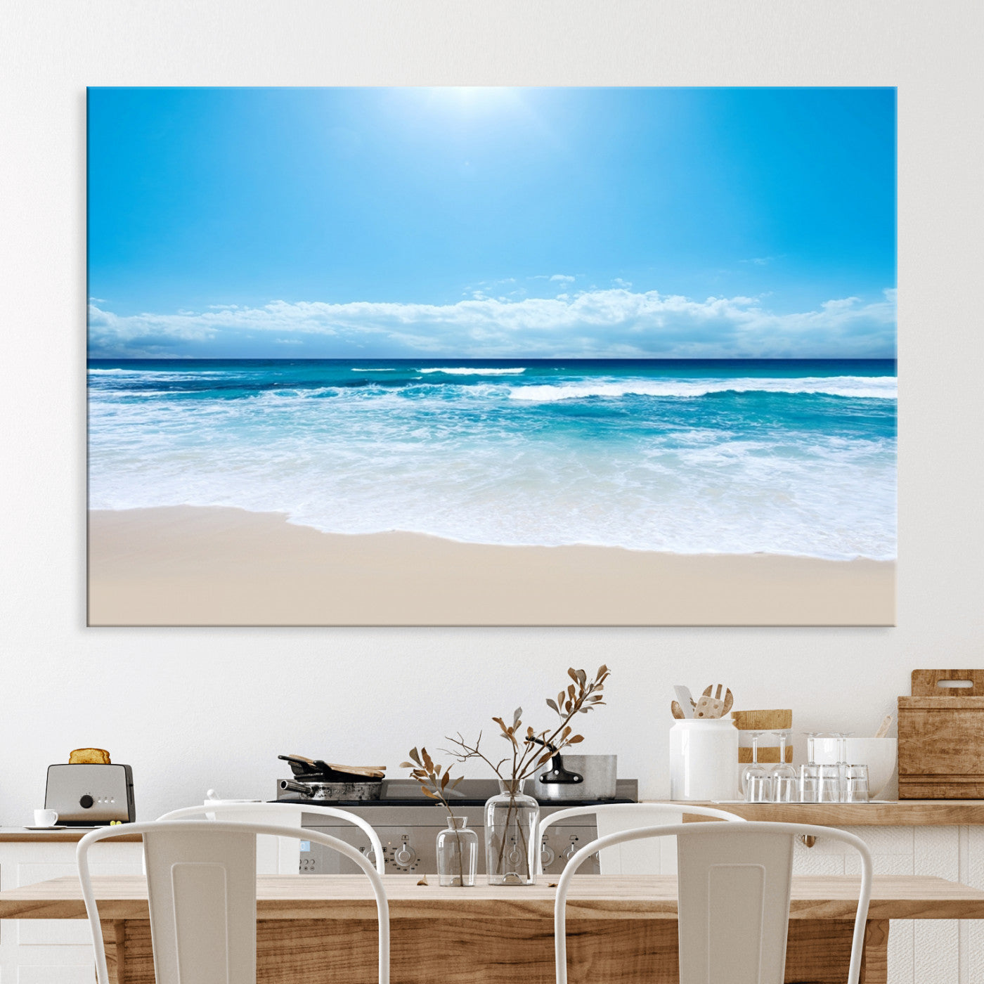 45929-MGV-CV-36X24-Wall Art Canvas Print Shiny Blue Sea and Beach