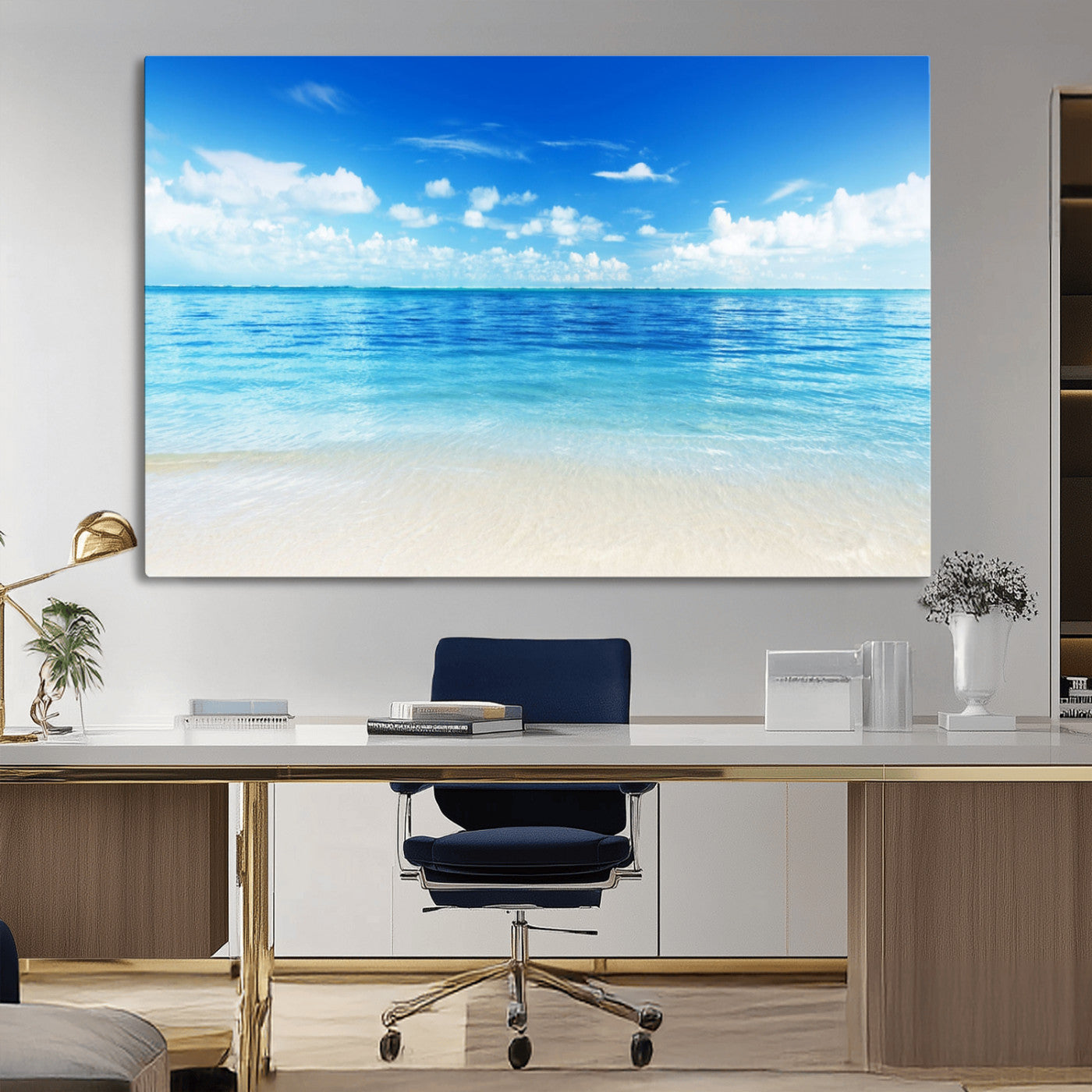 MGV-CV-36X24 - Beach Scene Canvas Wall Art Print – Tranquil Ocean Horizon and White Sand Beach Wall Decor for Home