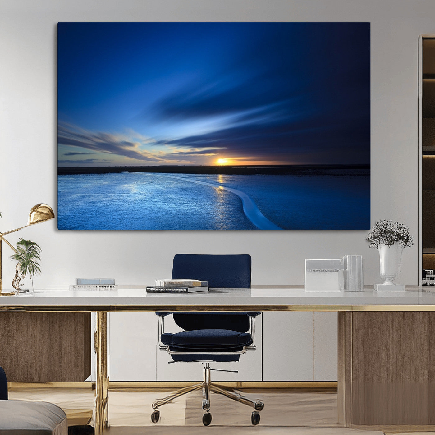 MGV-CV-36X24 - Blue Sunset Ocean Canvas Wall Art Print – Serene Coastal Horizon Wall Decor for Home or Office –