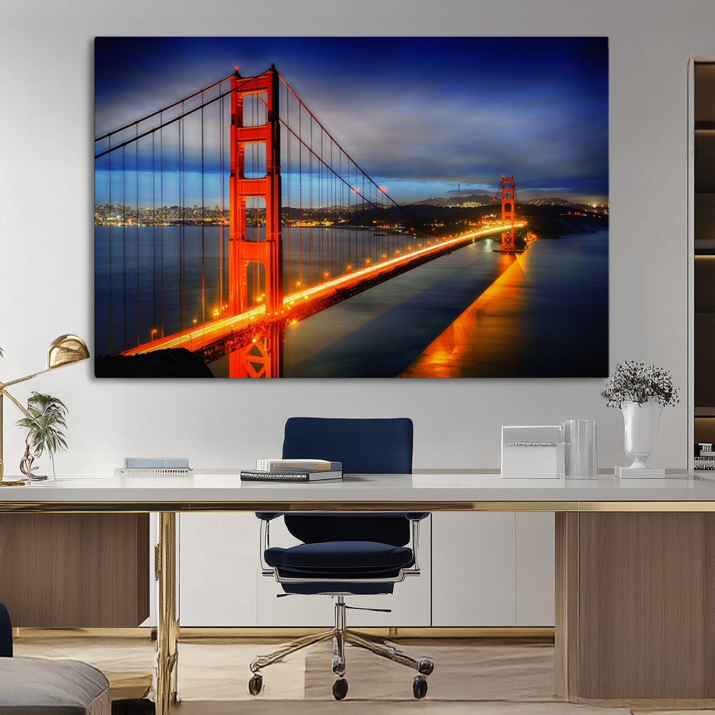 MGV-CV-36X24 - Large Wall Art San Francisco Canvas Print - Wonderful Golden Gate Bridge at Twilight