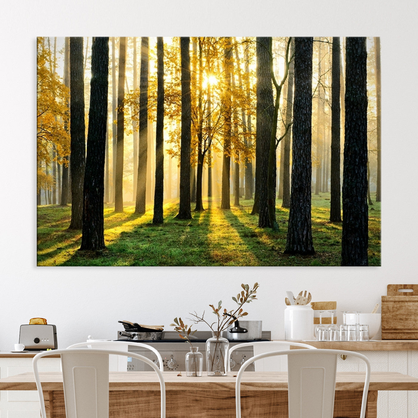 60024-MGV-CV-36X24-Sunlit Forest Wall Art Canvas Print - Large Framed Woodland Wall Art for Home or Office Decor, Rustic Nature Scene with Golden Light