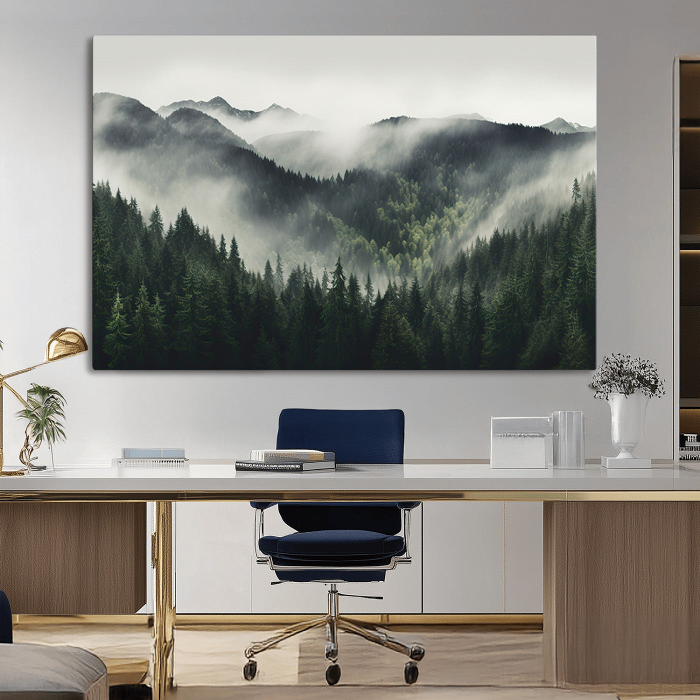 MGV-CV-36X24 - Misty Forest Canvas Print Wall Art Premium Canvas Print a Foggy and Serene Atmosphere