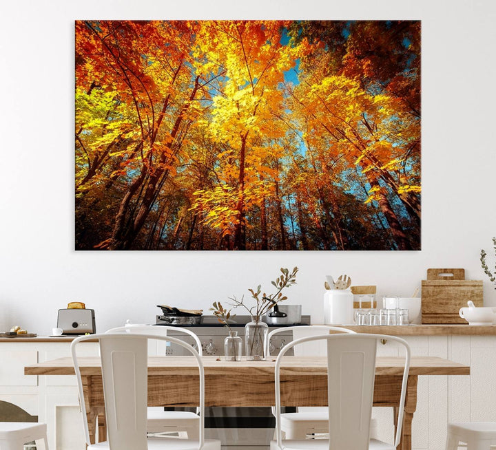 Forest View at Fall Wall Art hangs prominently, showcasing its beauty.