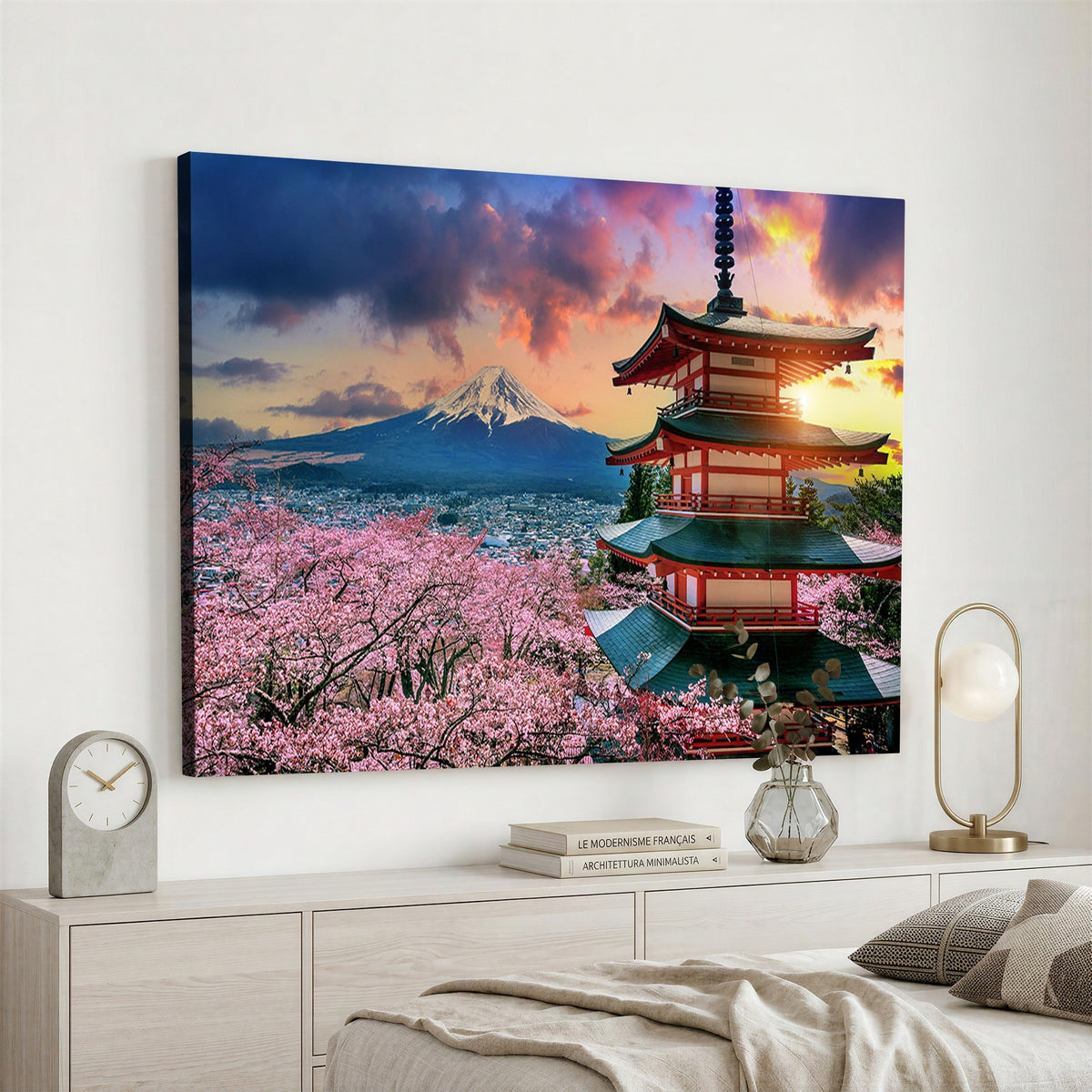 95987-MGV-CV-24X16 - Cherry Blossoms Canvas Print, Chureito Pagoda and Mount Fuji Wall Art