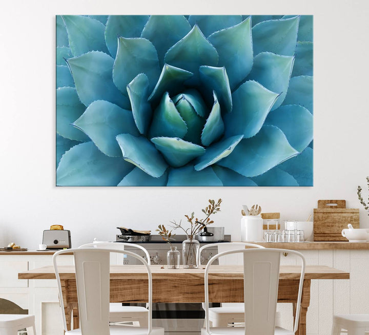 The Large Agave Succulent Canvas Wall Art is displayed on the wall.