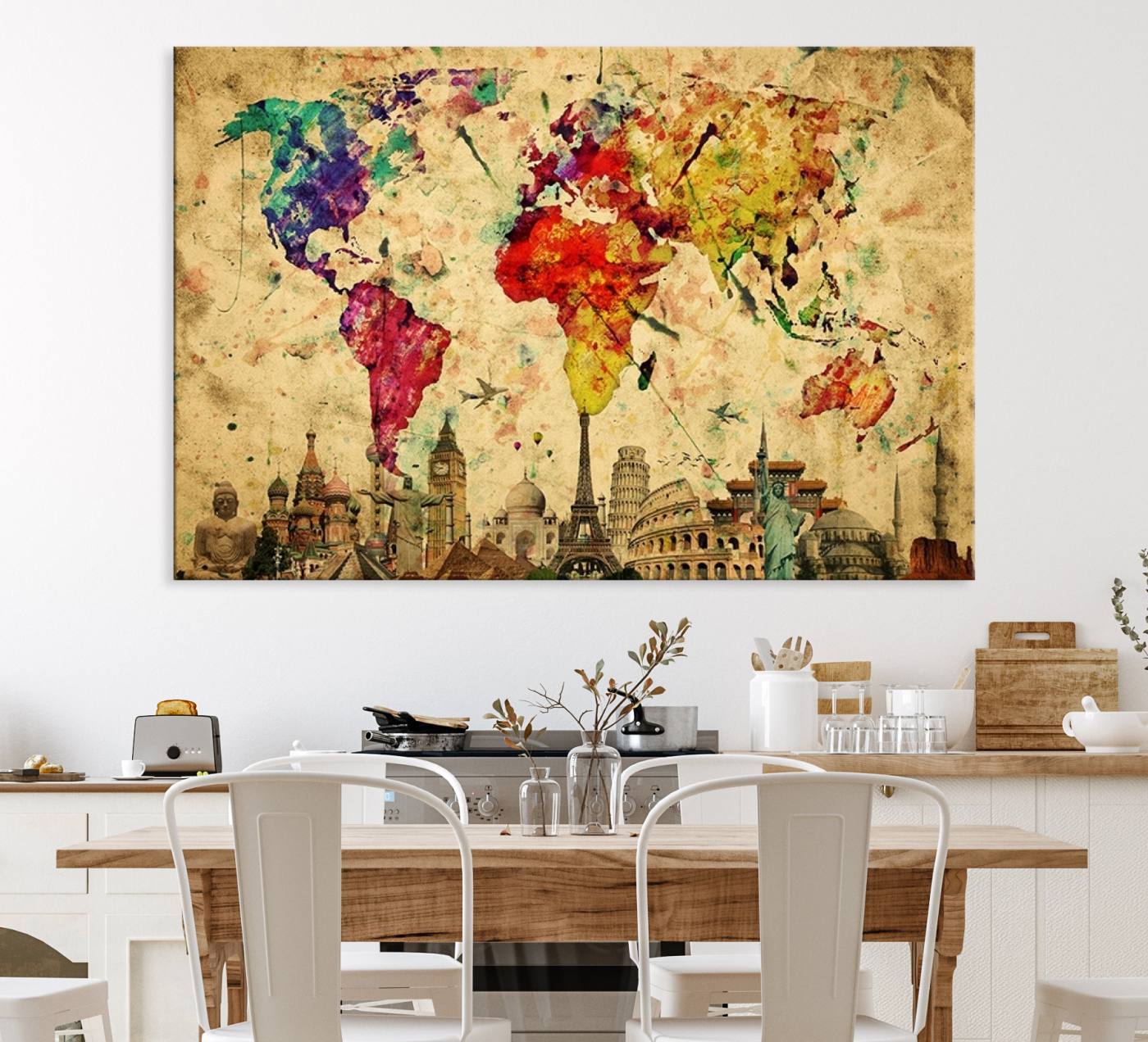 34595-MGV-CV-36X24-Push Pin World Map Canvas Print – Framed Travel Map Wall Art for Couples, Anniversary Gift, Modern Home or Office Decor
