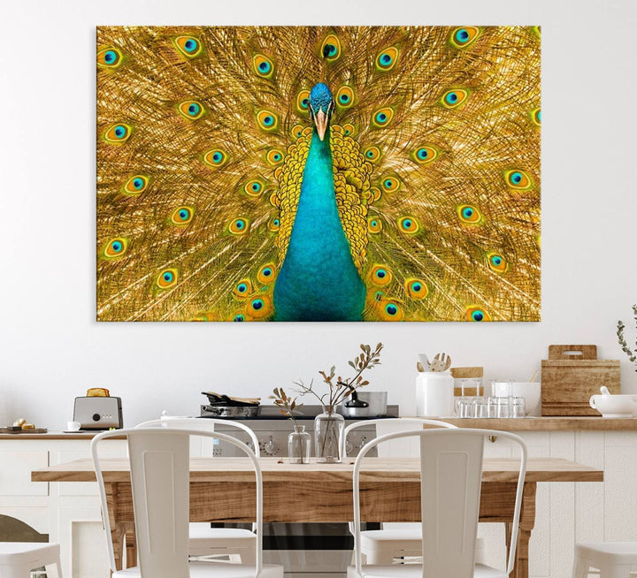 The Peacock Wall Art Canvas Print adorns a bright wall.