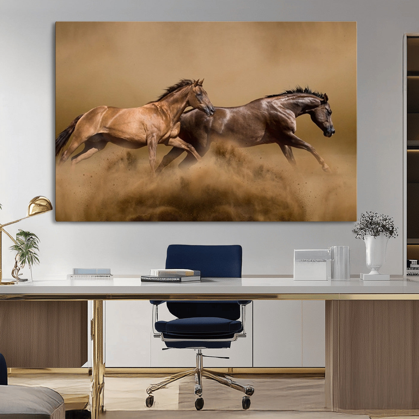 MGV-CV-36X24 - Large Wall Art Animal Canvas Print - Two Running Brown Horses