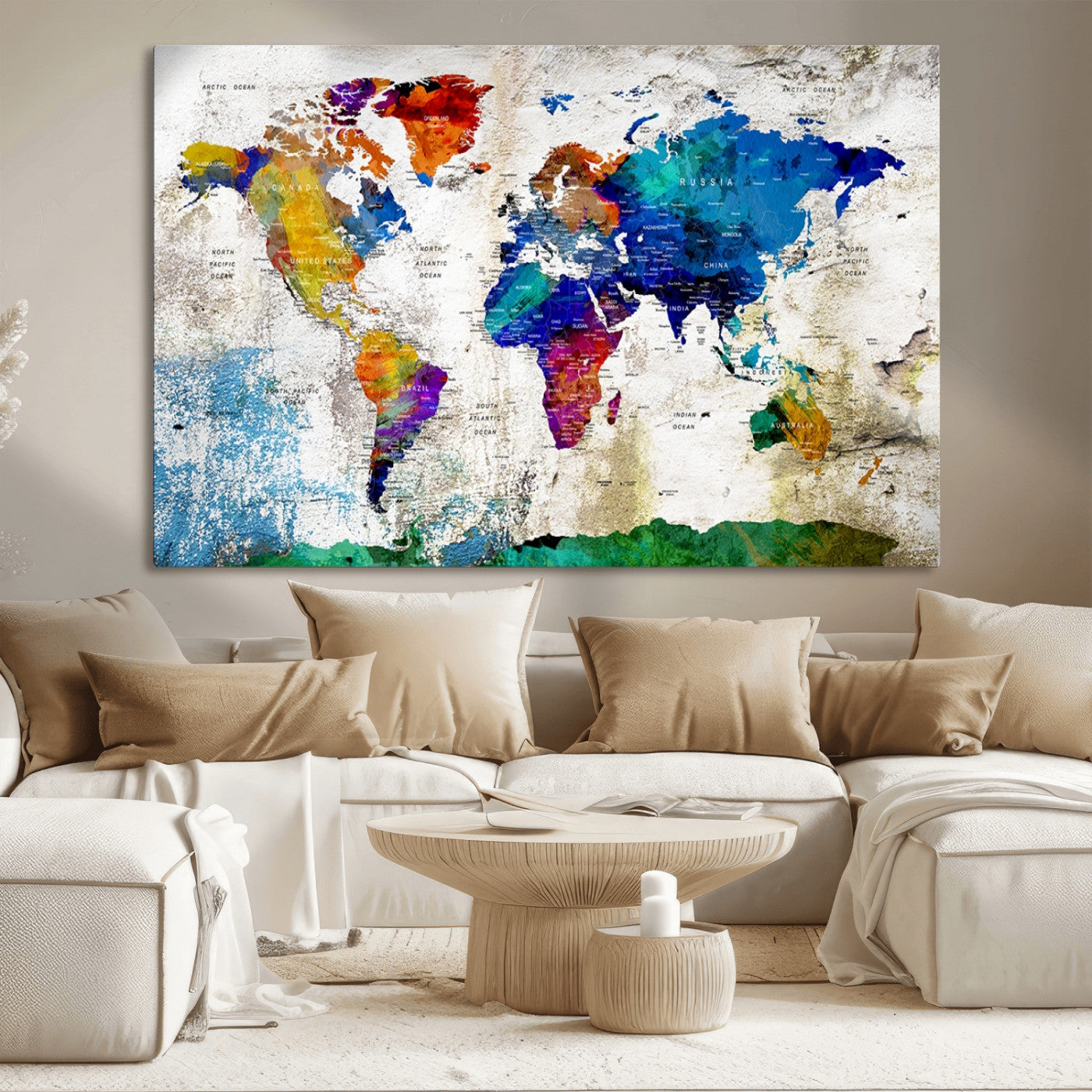 MGV-CV-36X24 - Push Pin World Map Canvas Print – Framed Wall Art for Couples to Track Their Travels – Anniversary