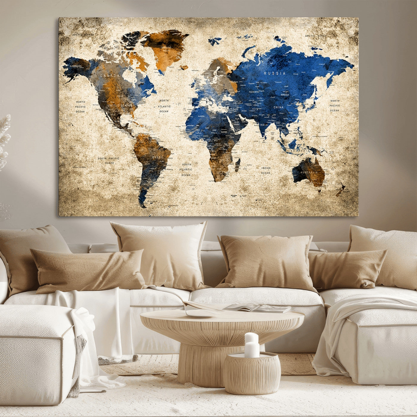 MGV-CV-36X24 - Push Pin World Map Canvas Print – Framed Wall Art for Couples to Track Their Travels – Anniversary