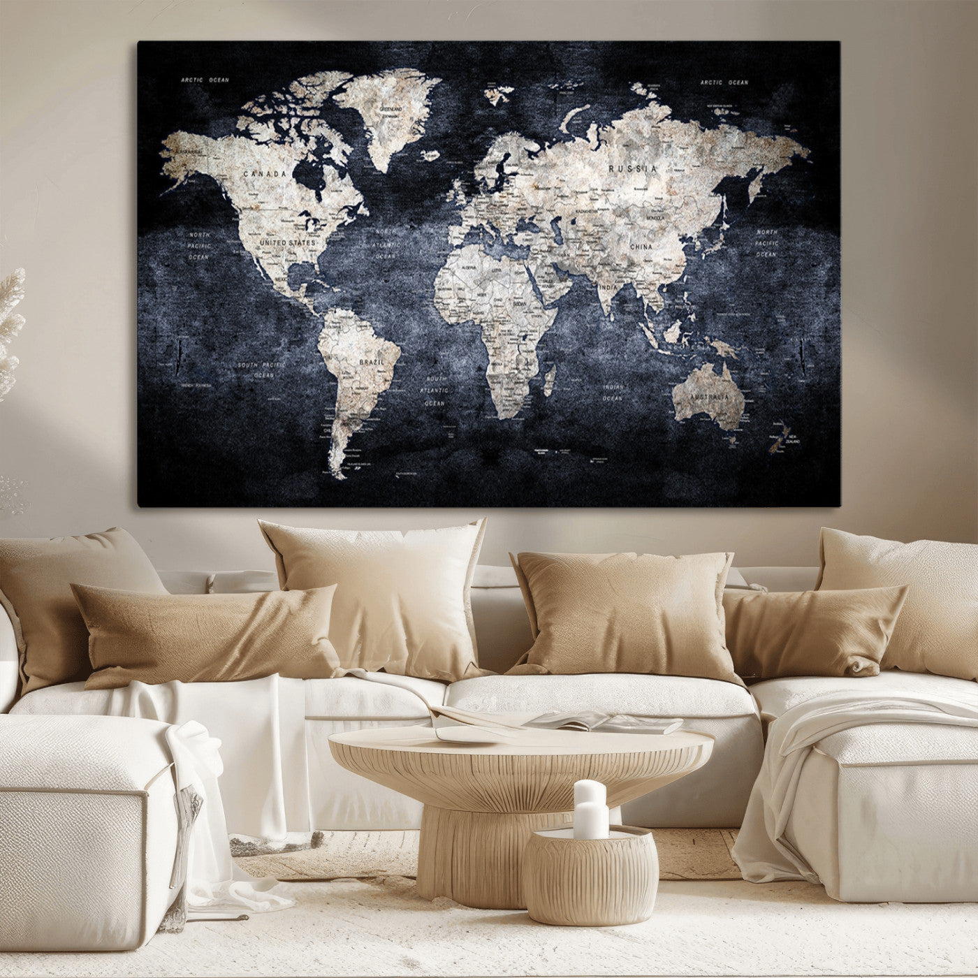 MGV-CV-36X24 - World Map Wall Art Canvas Print for Home and Office Decor
