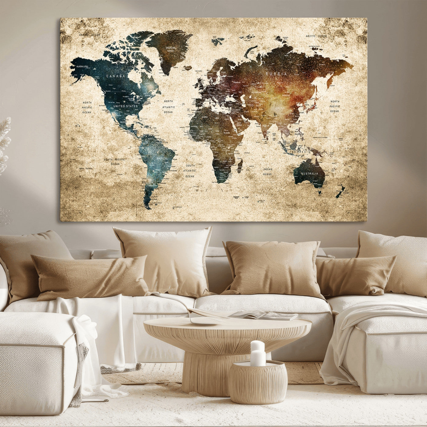MGV-CV-36X24 - Push Pin World Map Canvas Print – Framed Wall Art for Couples to Track Their Travels – Anniversary