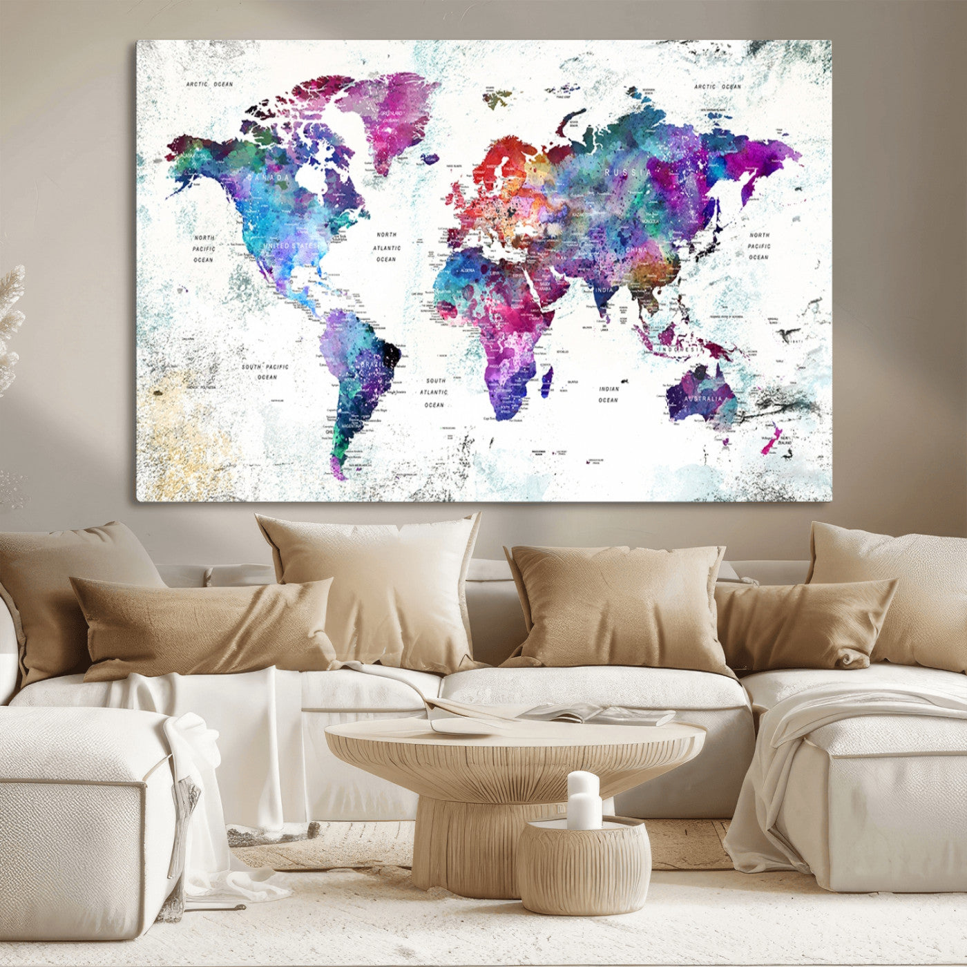 MGV-CV-36X24 - Push Pin World Map Canvas Print – Framed Wall Art for Couples to Track Their Travels – Anniversary