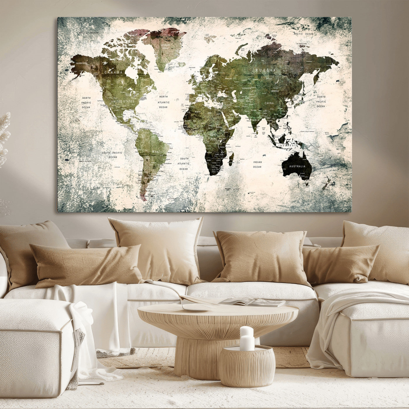 MGV-CV-36X24 - Push Pin World Map Canvas Print – Framed Wall Art for Couples to Track Their Travels – Anniversary