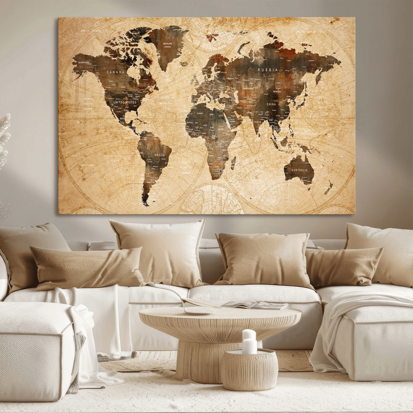 MGV-CV-36X24 - Push Pin World Map Canvas Print – Framed Wall Art for Couples to Track Their Travels – Anniversary