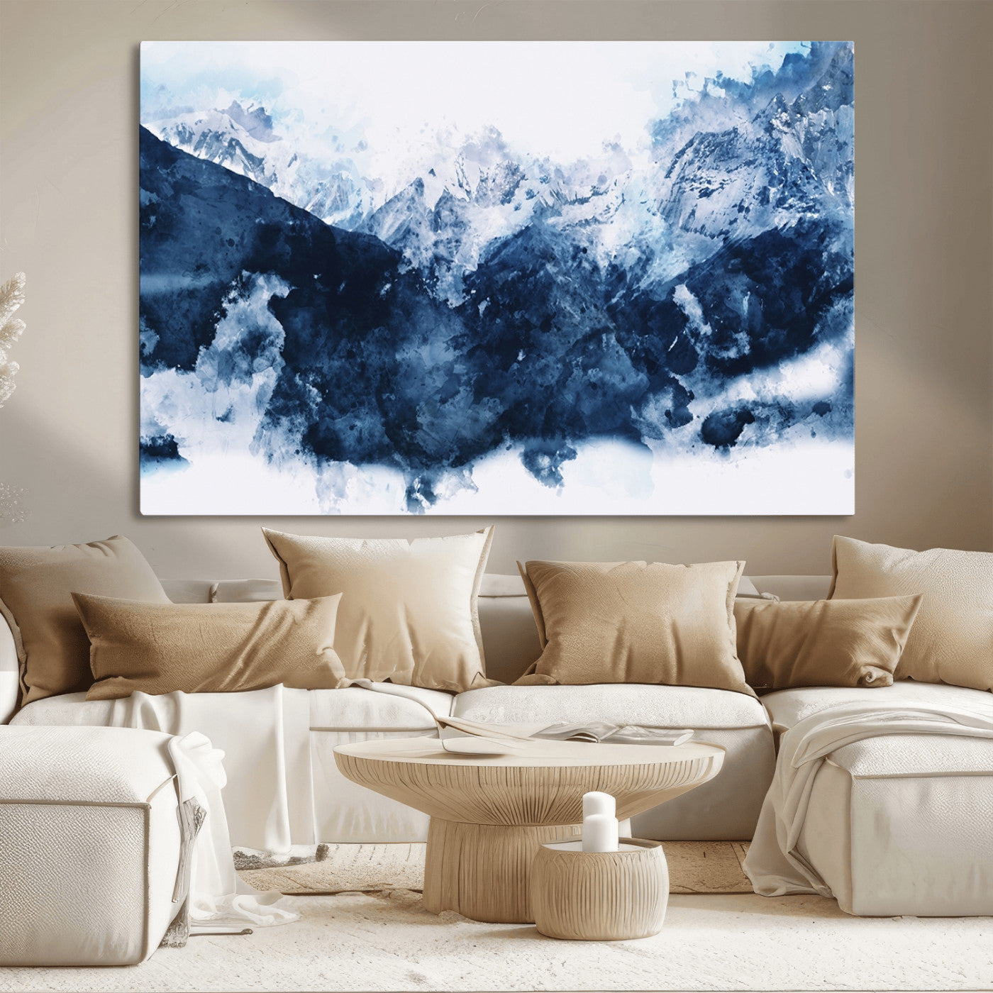 81700-MGV-CV-36X24-Abstract Blue Mountain Canvas Wall Art – Modern Triptych Landscape Print – Contemporary Nature Decor for Living Room or Office – Ready to