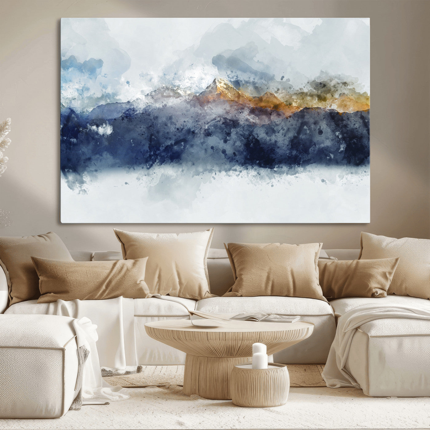 89149-MGV-CV-36X24-Abstract Mountain Range Art Canvas Print | 3 Panel Watercolor Landscape for Living Room, Office, or Bedroom | Large Ready-to-Hang Artwork