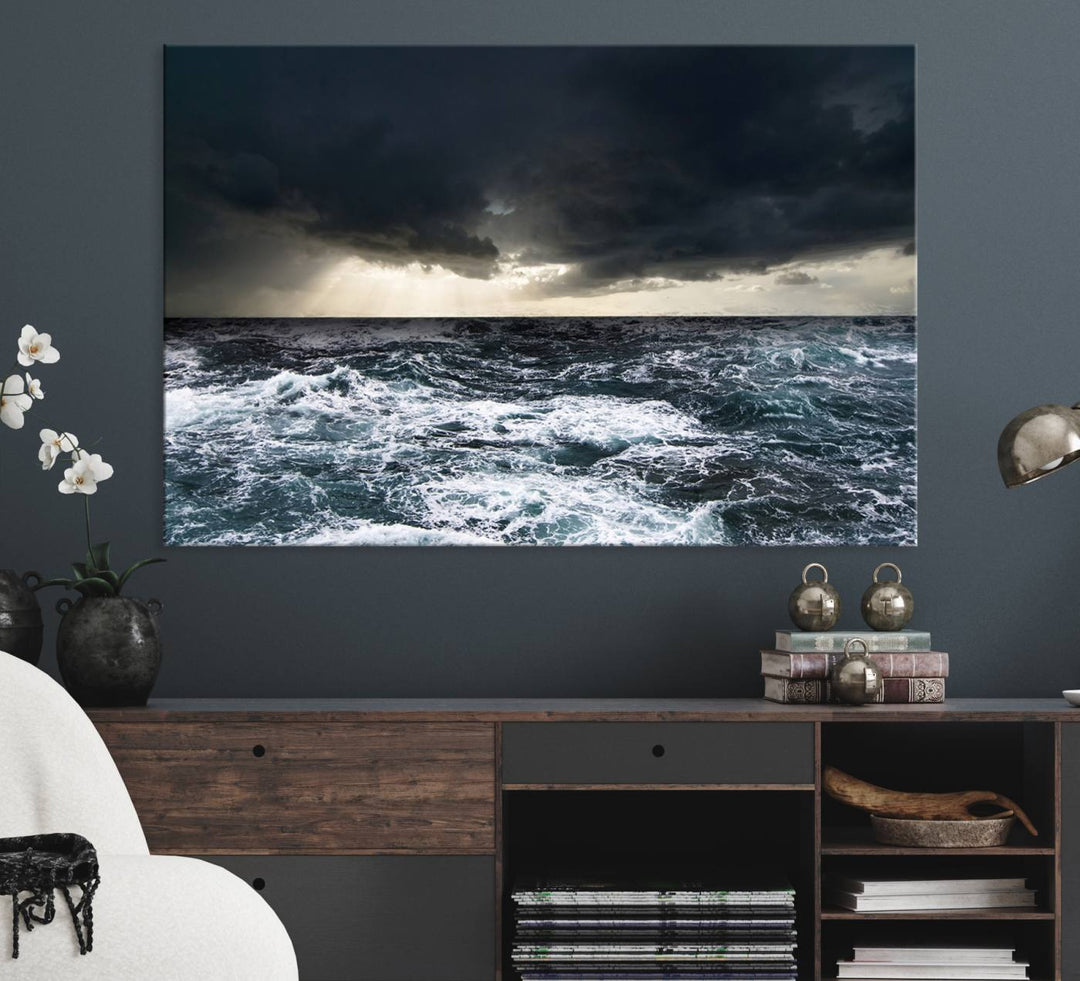 An Ocean and Storm Canvas Art Print, perfect for ocean lovers.