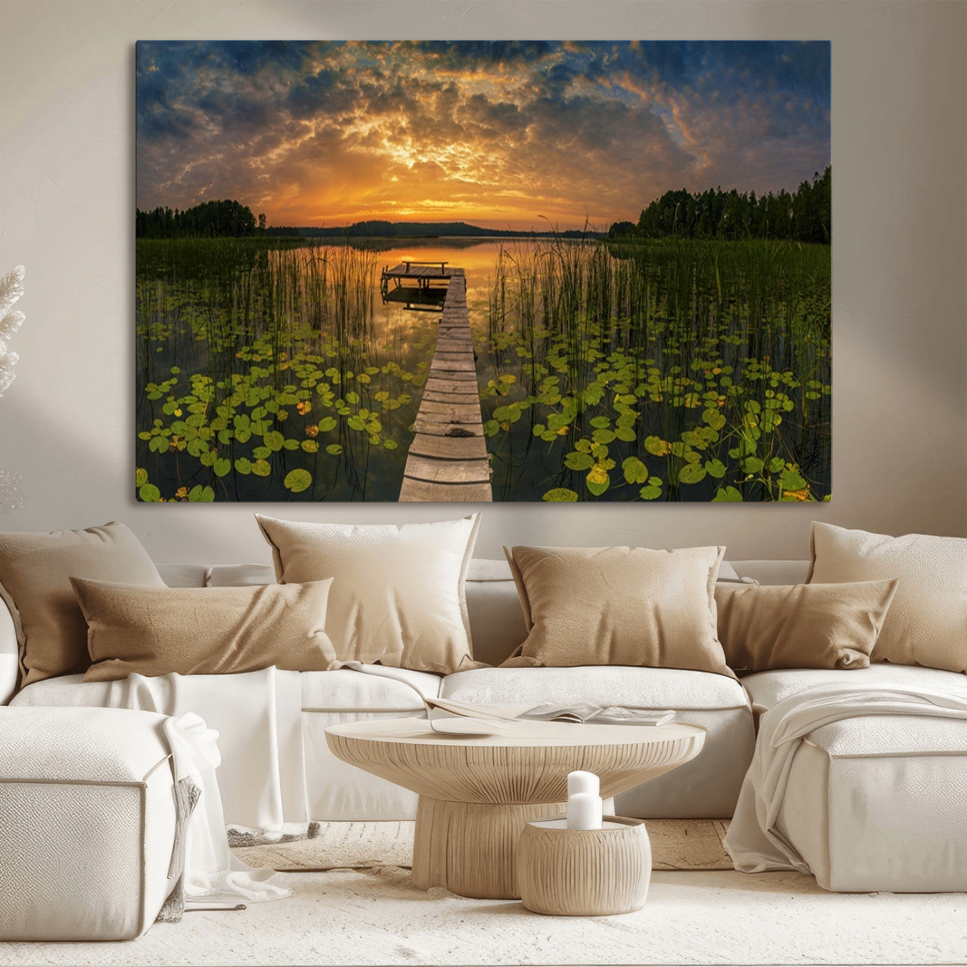-Lake and Flower Wall Art Canvas Print