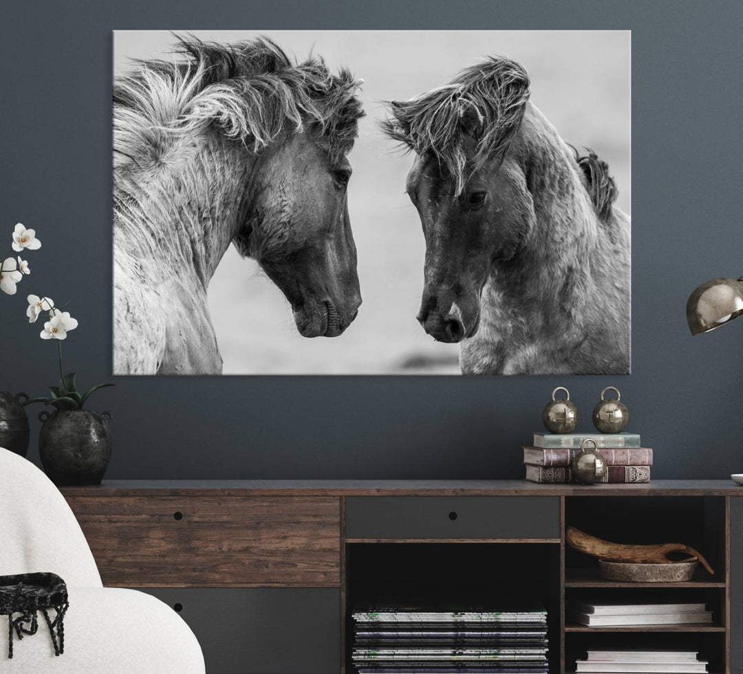 The White Horses Wall Art Canvas Print adorns the dining area wall.