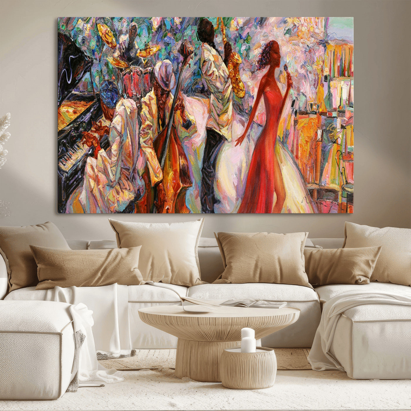 MGV-CV-36X24 - Abstract Afro American Jazz Canvas Wall Art | Music-Inspired Painting for Dining Room, Living Room,