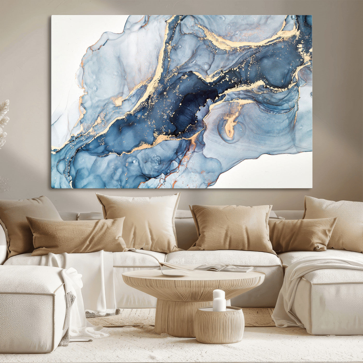 33782-MGV-CV-36X24-Abstract Art Print - Blue Abstract Canvas Wall Art Print Abstract Art Fluid Effect Marble Wall Art