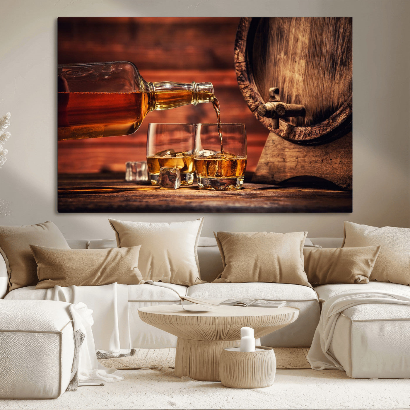 MGV-CV-36X24 - Whiskey and Cigar Canvas Wall Art | 3 Panel Bar Room Decor for Home Lounge, Office, or Man Cave |