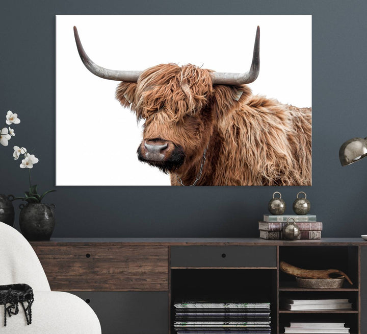 Self Portrait of Highland Cow Canvas Wall Art Print with UV coating.