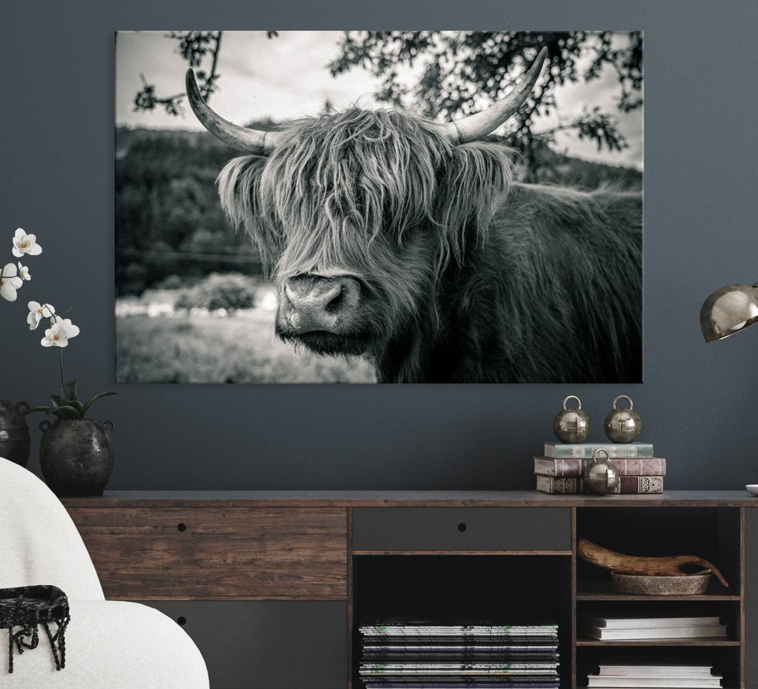 The Highland Cow Wall Art Canvas Print is displayed.