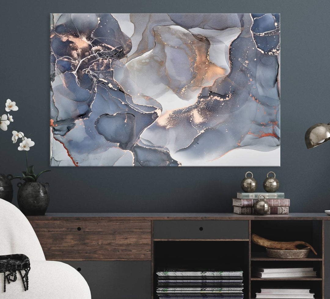 Contemporary Art Gray Gold Abstract Canvas Print.