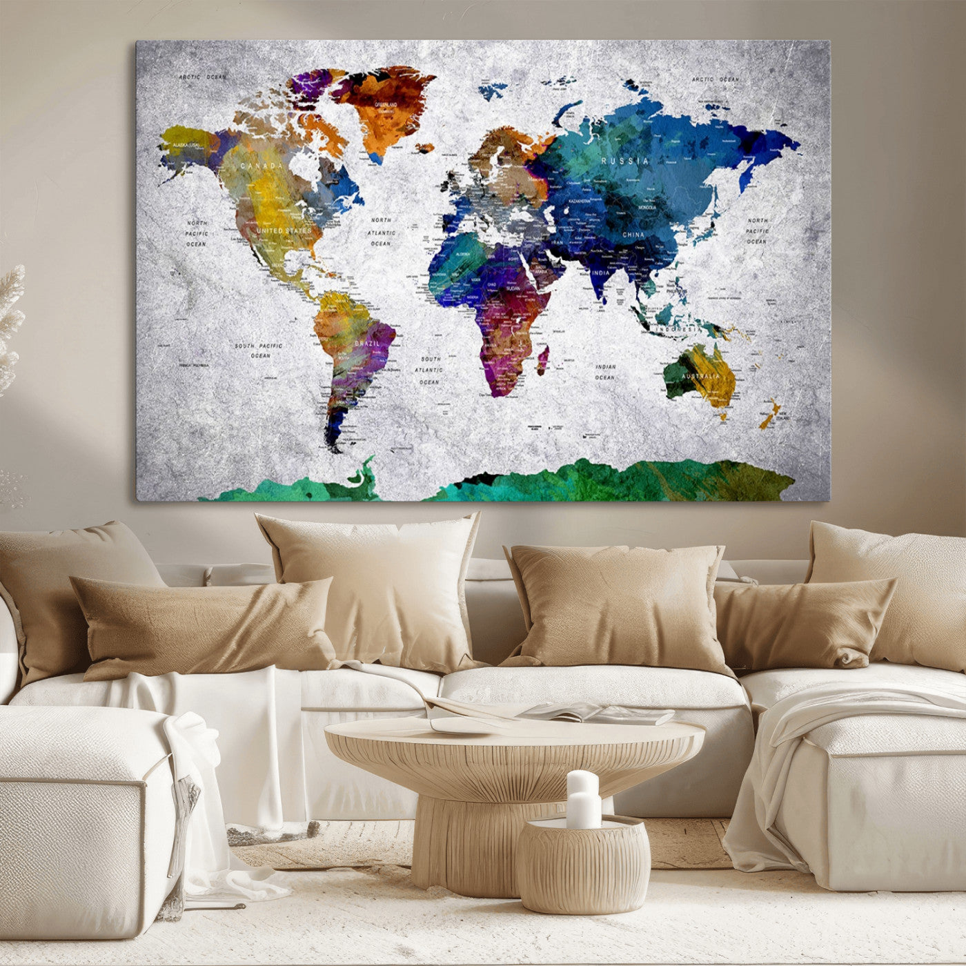 MGV-CV-36X24 - Push Pin World Map Canvas Print – Framed Wall Art for Couples to Track Their Travels – Anniversary