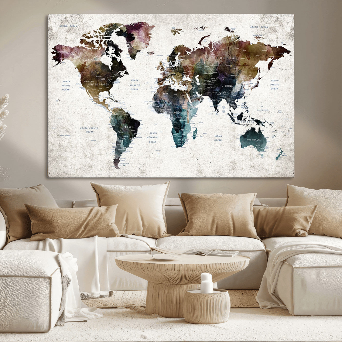 MGV-CV-36X24 - Push Pin World Map Canvas Print – Framed Wall Art for Couples to Track Their Travels – Anniversary