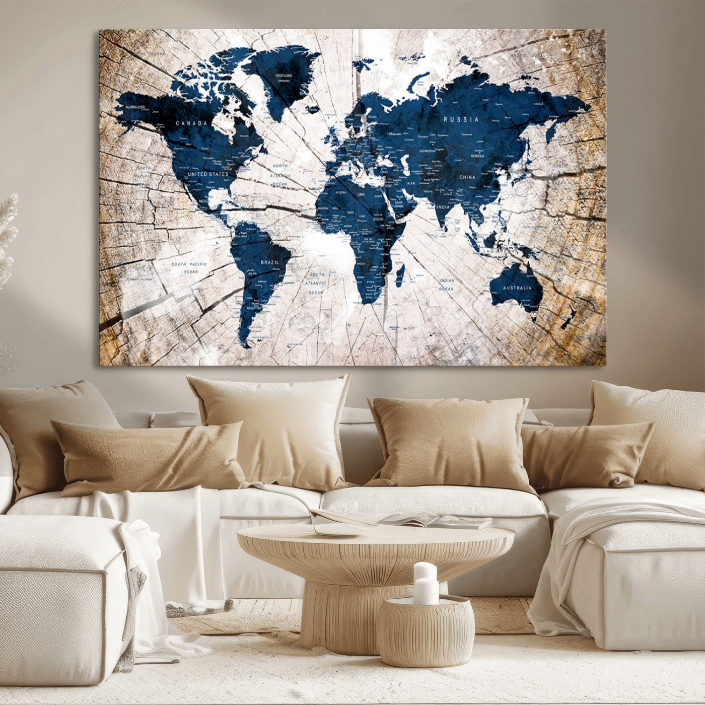 MGV-CV-36X24 - Push Pin World Map Canvas Print – Framed Wall Art for Couples to Track Their Travels – Anniversary