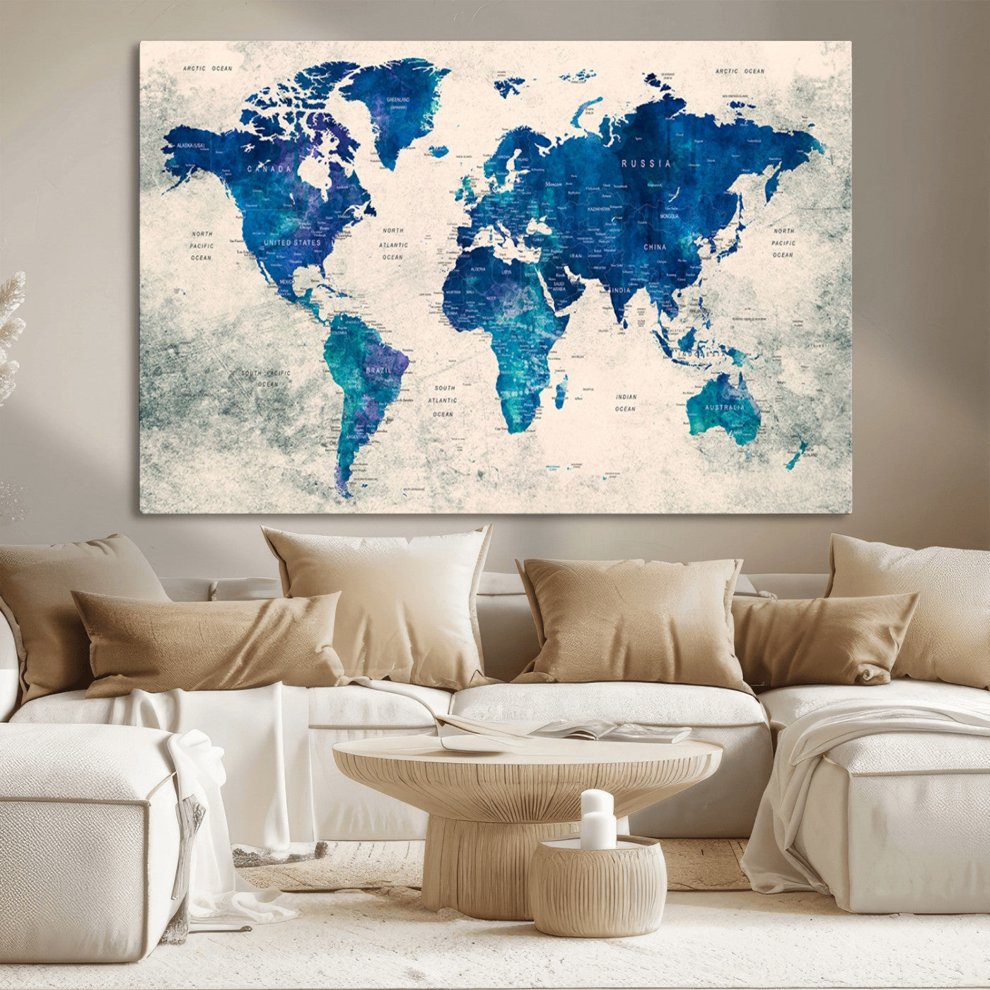 MGV-CV-36X24 - Push Pin World Map Canvas Print – Framed Wall Art for Couples to Track Their Travels – Anniversary