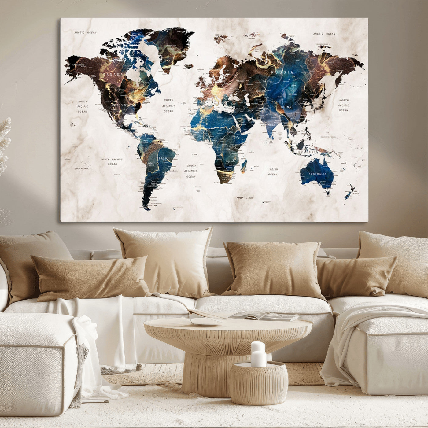 MGV-CV-36X24 - Push Pin World Map Canvas Print – Framed Wall Art for Couples to Track Their Travels – Anniversary