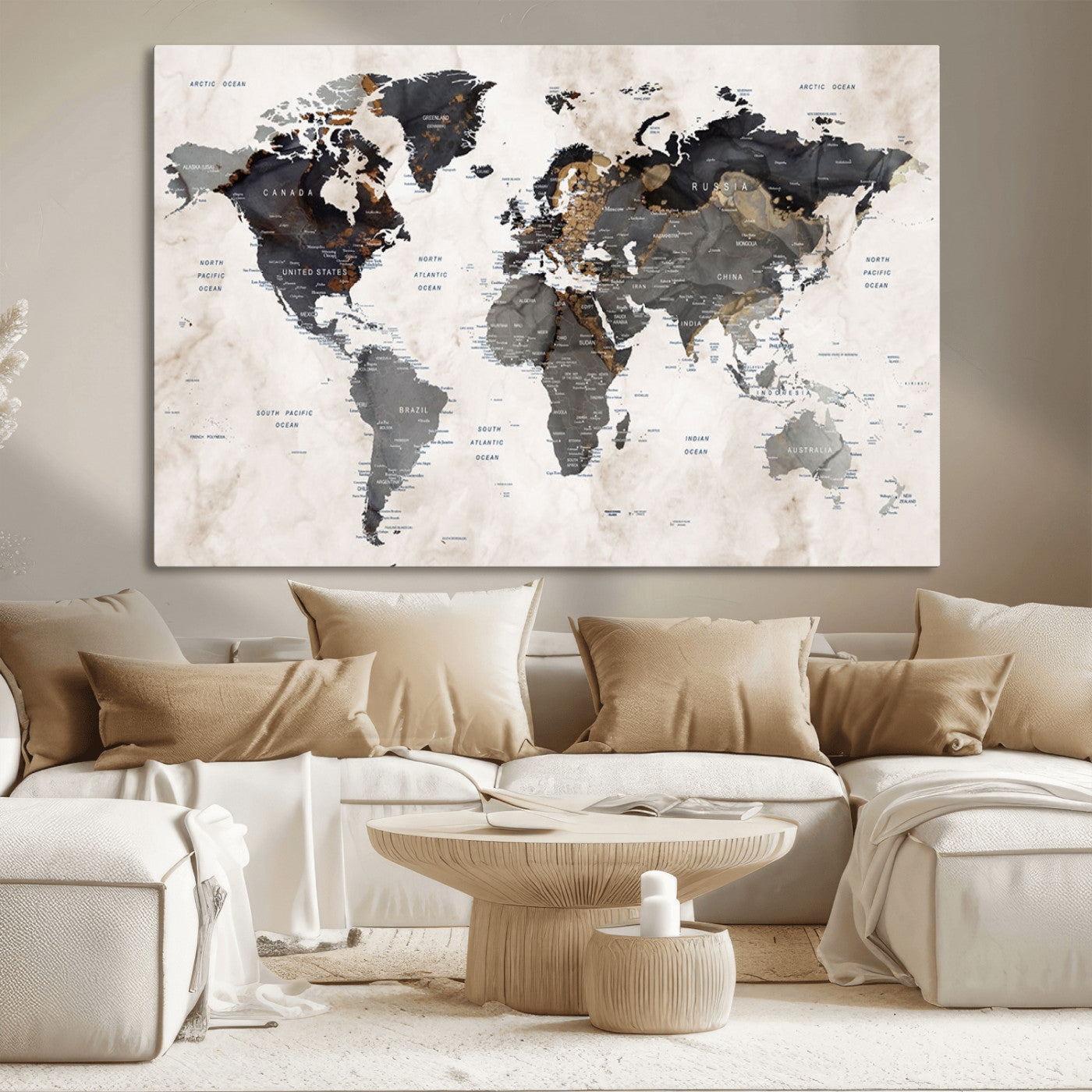 MGV-CV-36X24 - Push Pin World Map Canvas Print – Framed Wall Art for Couples to Track Their Travels – Anniversary