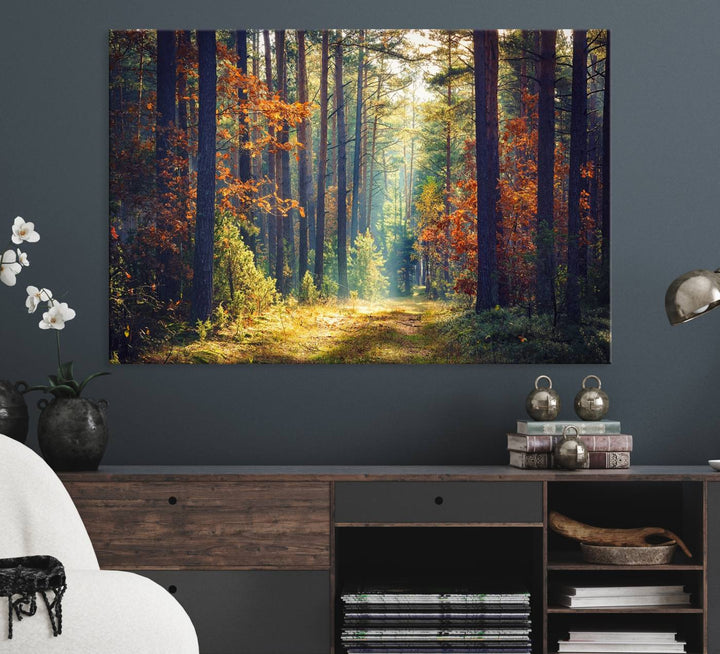 The Dark Forest canvas wall art showcases a captivating forest landscape.