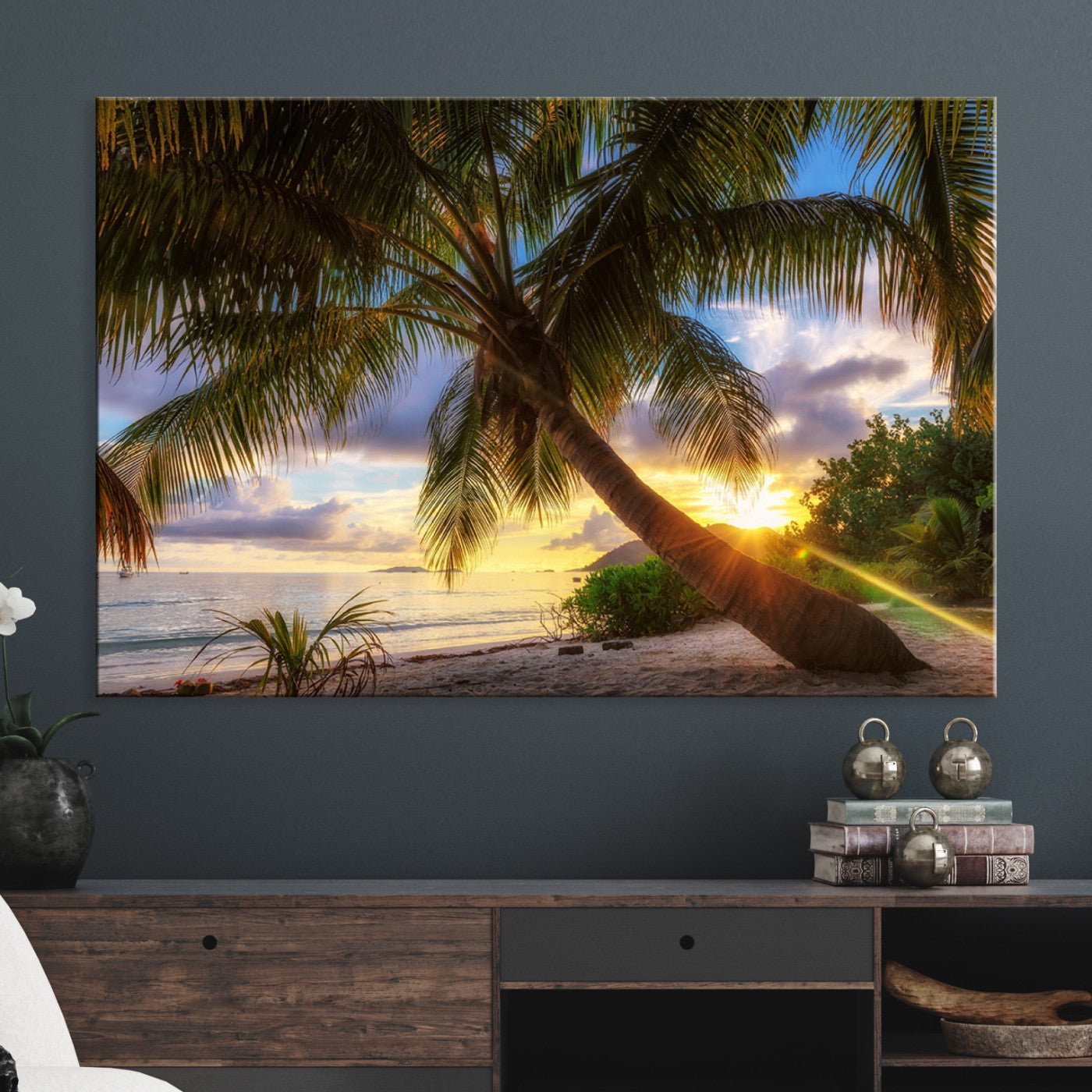 49751-MGV-CV-36X24-Tropical Island Sunset on the Beach Palms Wall Art Canvas Print