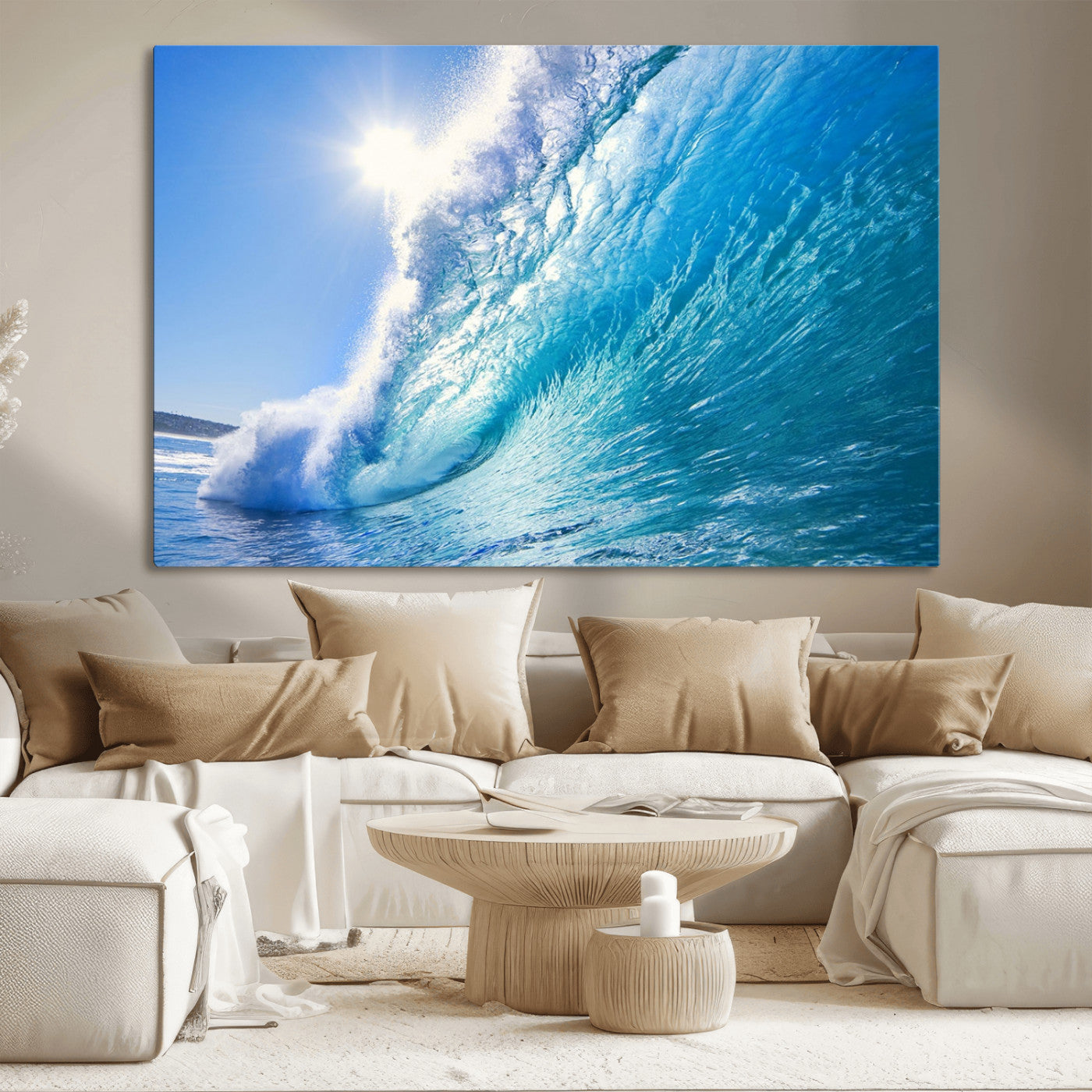 MGV-CV-36X24 - Blue Big Wave Surfing Ocean Canvas Wall Art Artwork Print , Surf Wall Art, Sea Wall Art