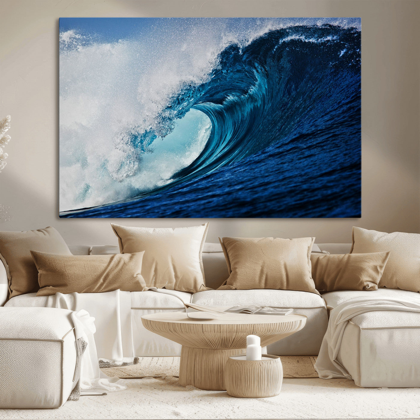 MGV-CV-36X24 - Ocean Wave at Sunset Canvas Art, Large Wall Print of Vibrant Water Waves, Coastal Art for Living Room and Dining Room Decor