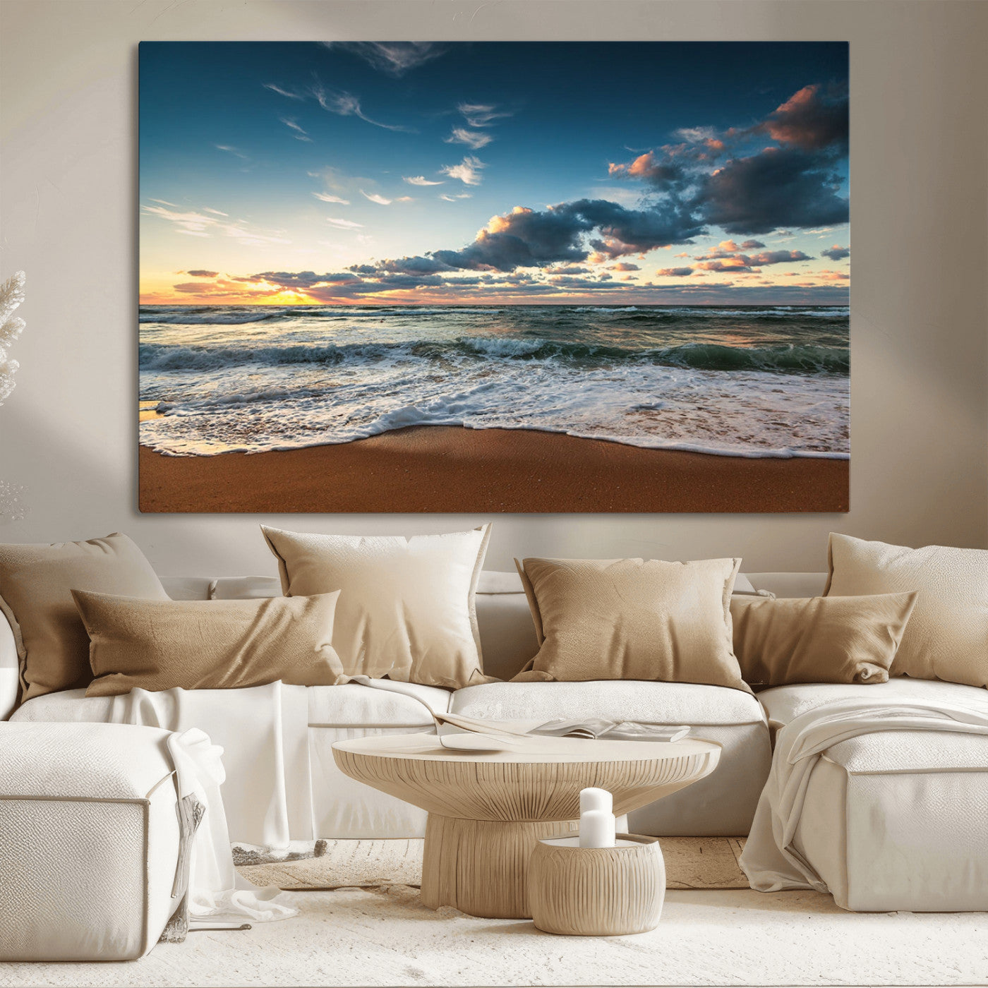 MGV-CV-36X24 - Ocean Beach Wall Art Canvas Print Sunset Artwork Print Coastal Wall Art