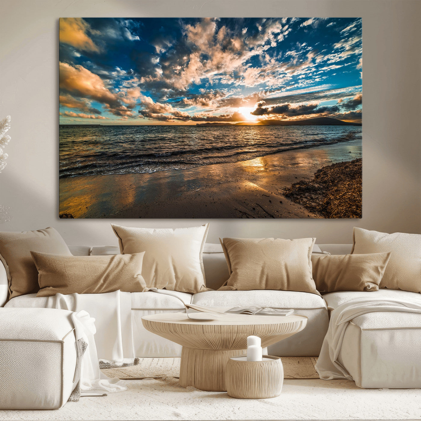 MGV-CV-36X24 - Beach Wall Art - Stunning Ocean Sunset Canvas Print with Coastal Design for Elegant and Relaxing
