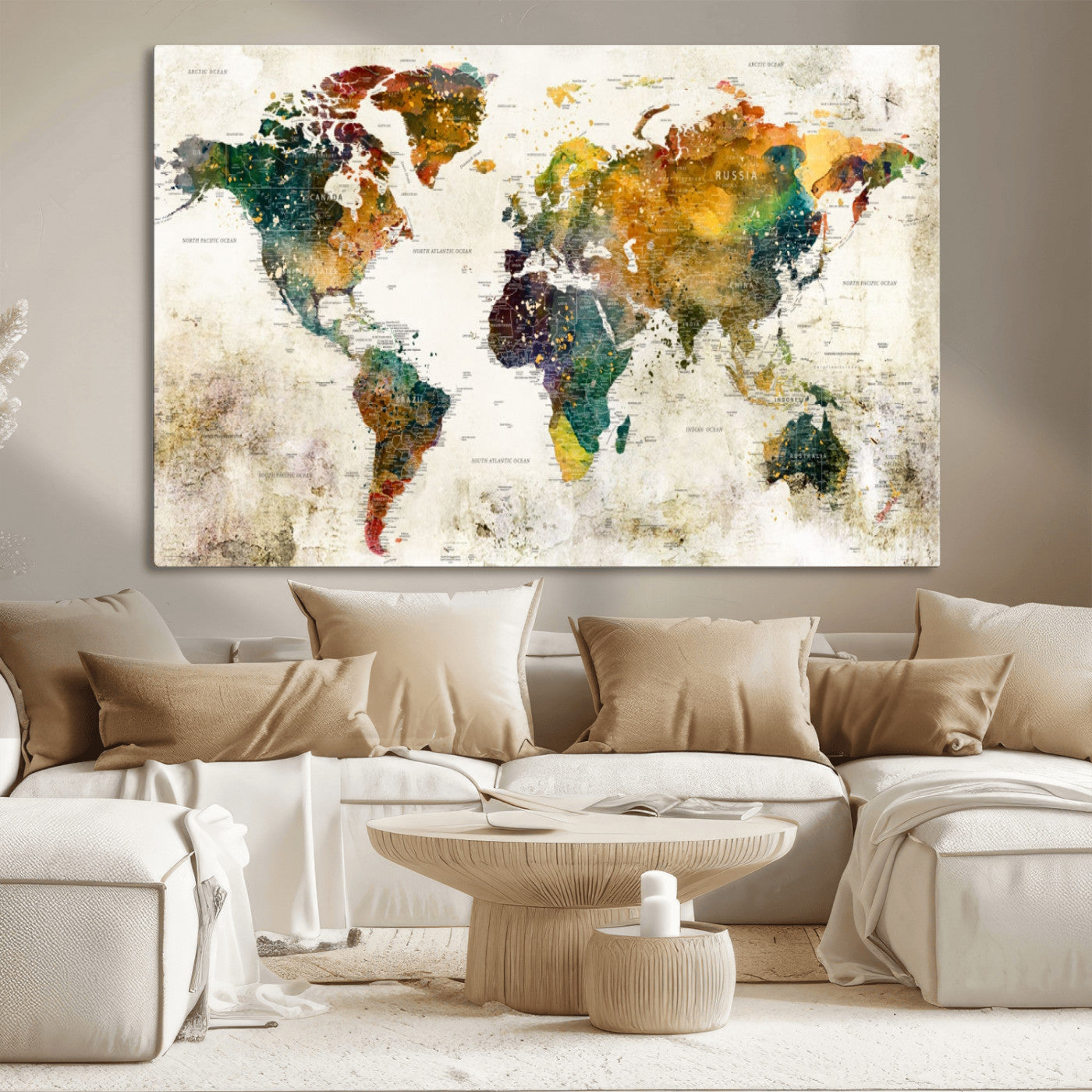 MGV-CV-36X24 - Push Pin World Map Canvas Print – Framed Wall Art for Couples to Track Their Travels – Anniversary