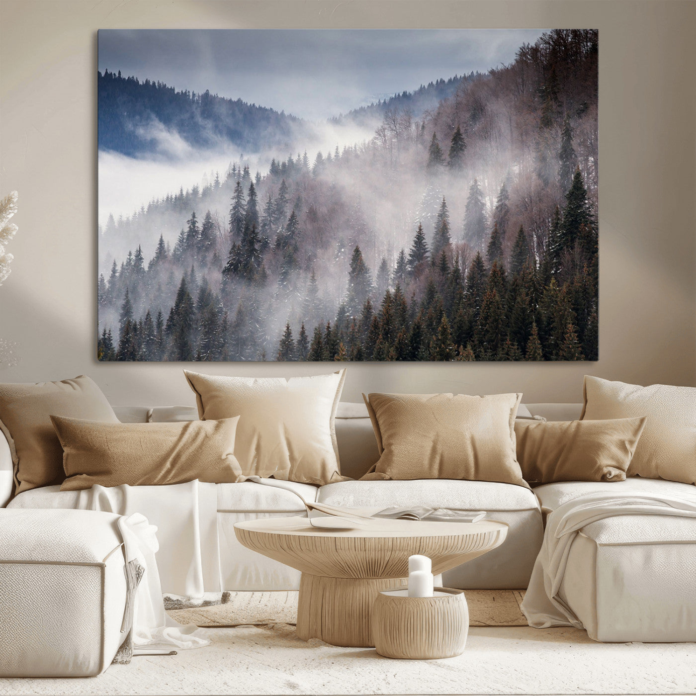 MGV-CV-36X24 - Beautiful Rising Fog in Winter Mountain Landscape - Framed Rising Fog in Winter Mountain Canvas