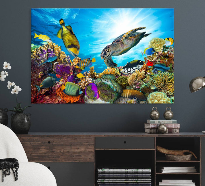 Aquatic Life Sea Turtles Fish Wall Art on canvas, perfect for adding a touch of marine beauty to your space.