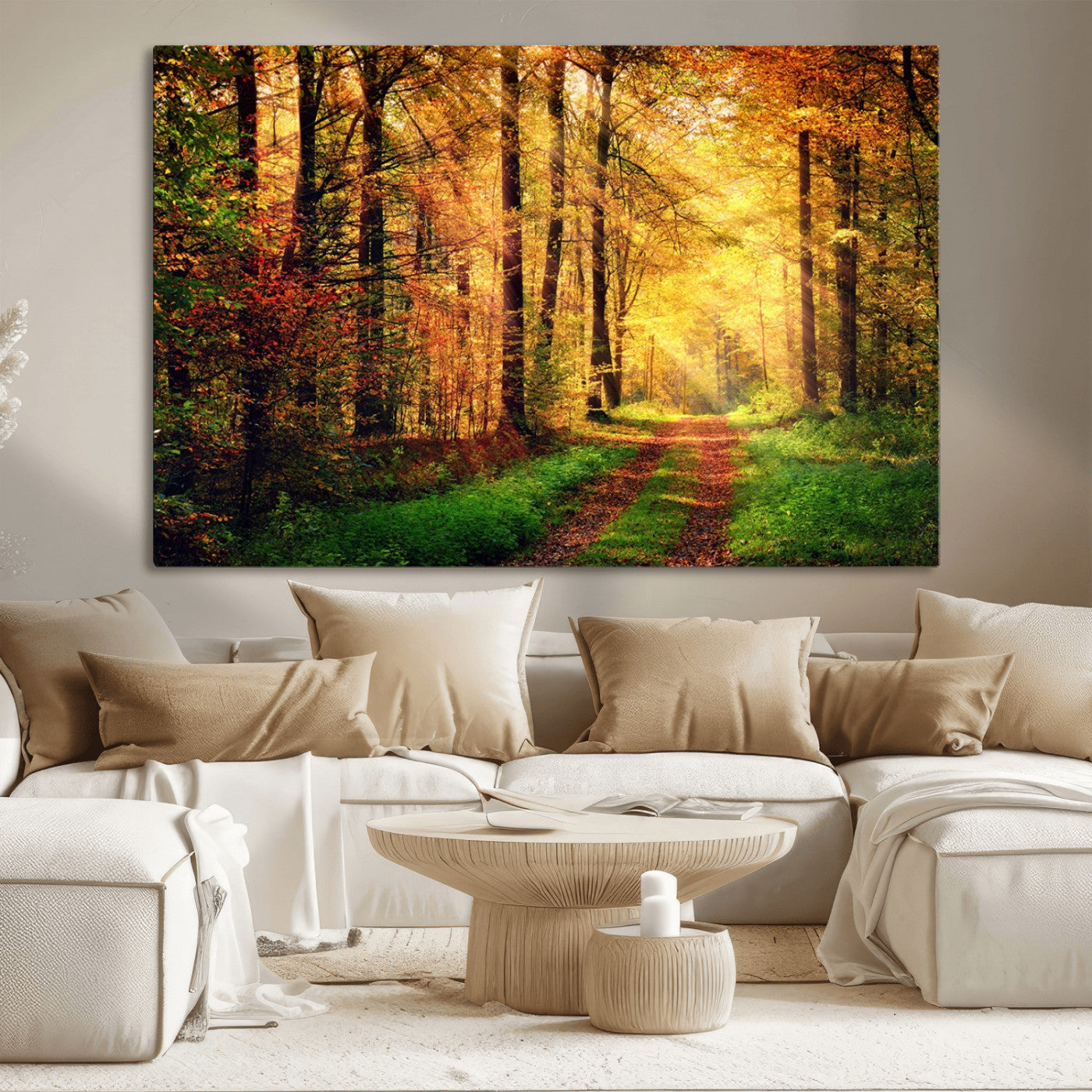 MGV-CV-36X24 - Forest Fall Wall Art Print - Sunlight Through Trees Wall Art Canvas Print