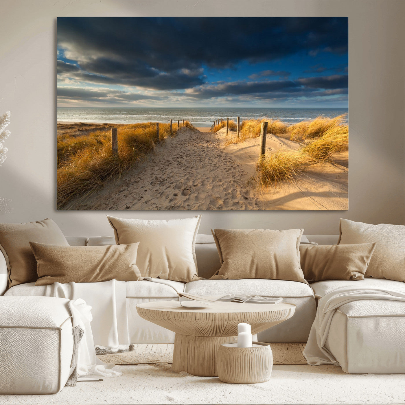 MGV-CV-36X24 - Ocean Beach Dark Clouds Wall Art Canvas Print